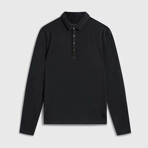 John Varvatos Marty Burnout Polo Long Sleeve Organic Cotton Peace Sign Black
